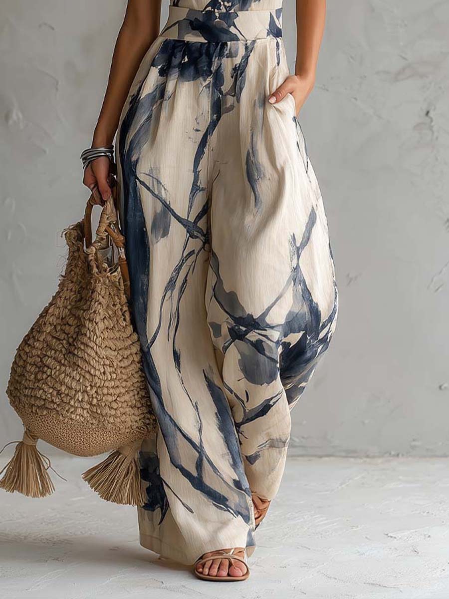 Enterizo Beige Escote Halter con Bolsillos