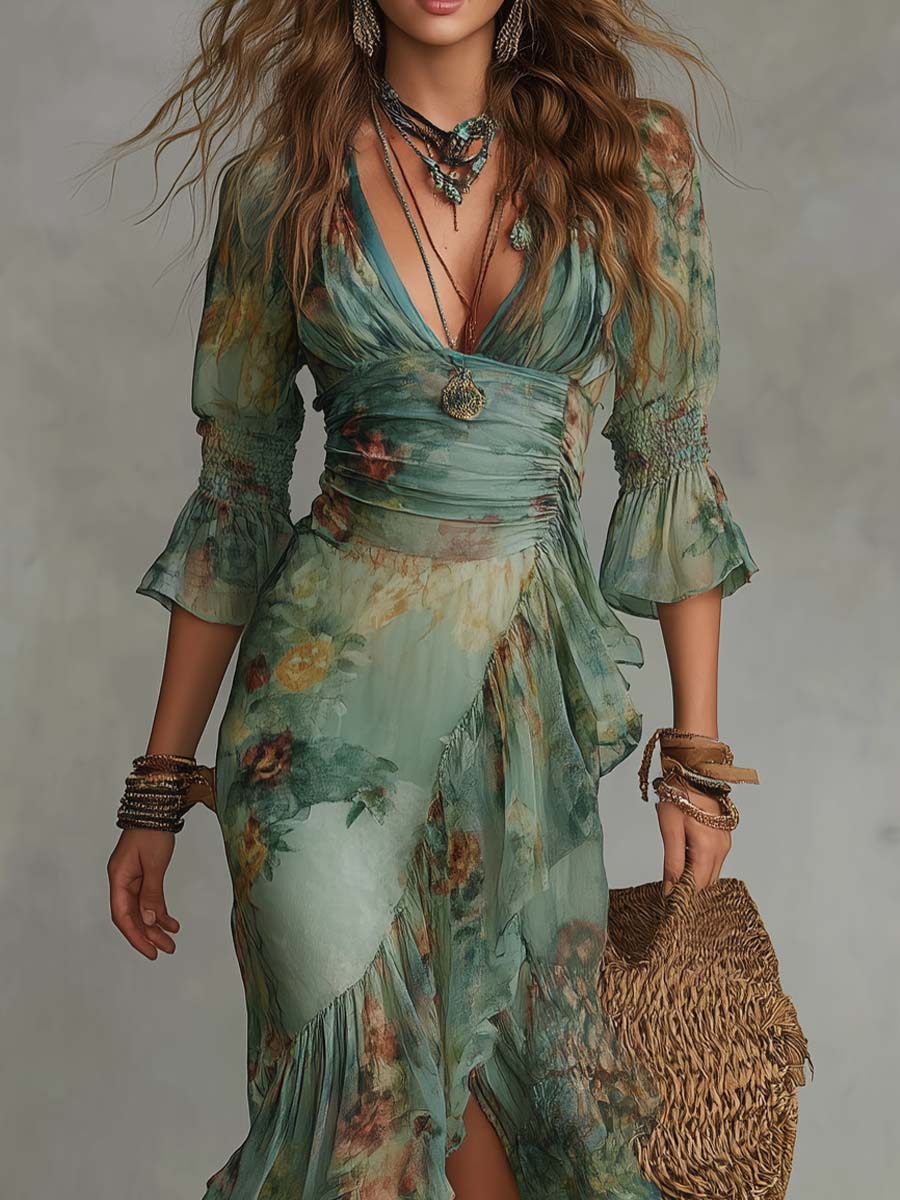 Alma | Vestido largo con estampado floral romántico