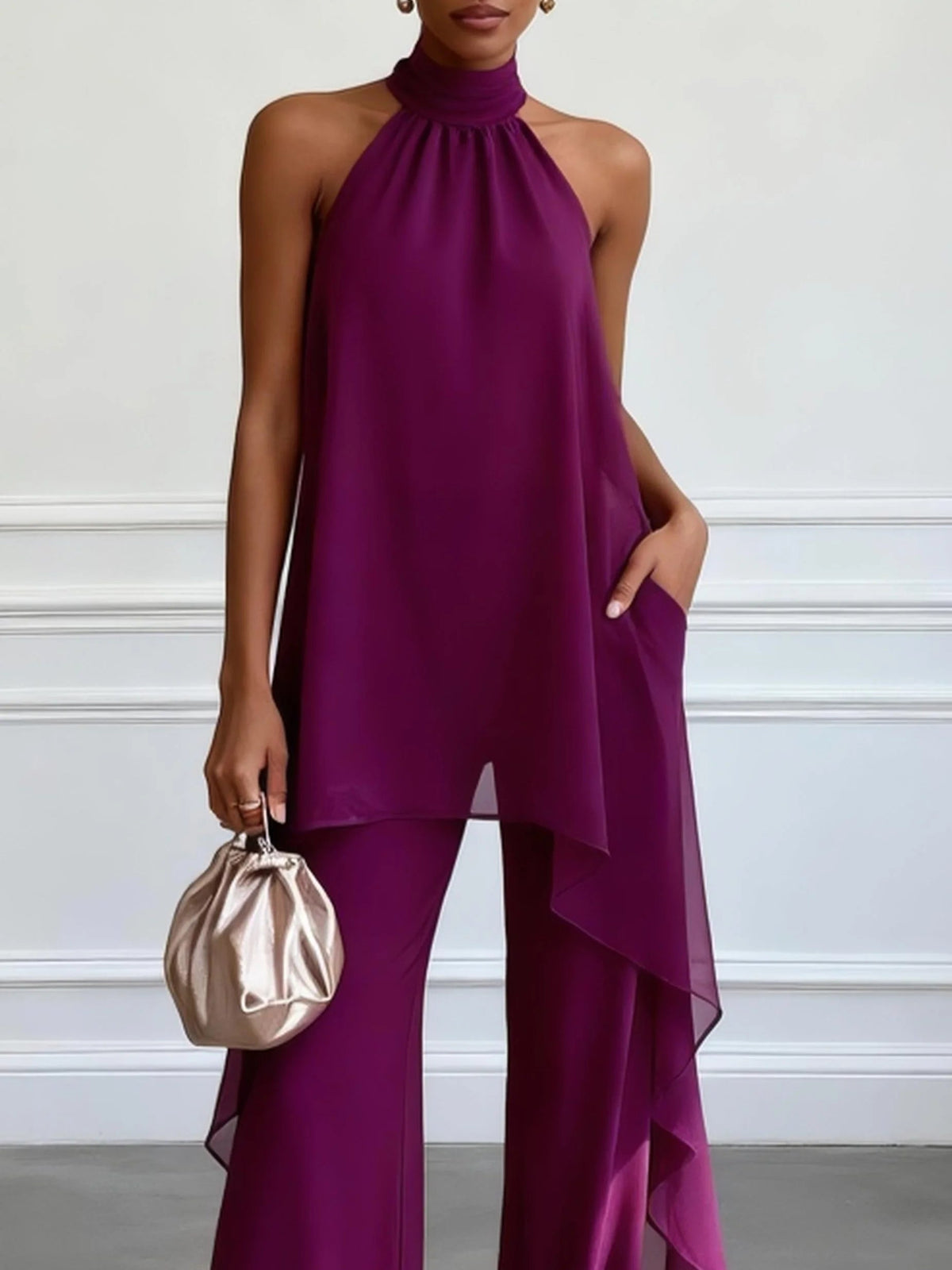 Conjunto Top Morado y Pantalón