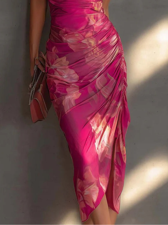 Vestido Bodycon Floral Fucsia