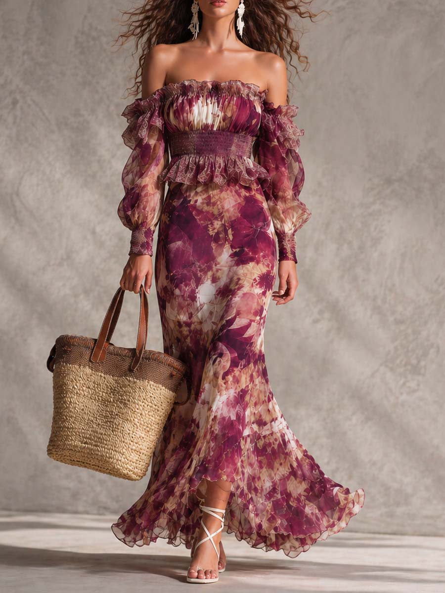 Vestido Largo Rosa Hombros Descubiertos