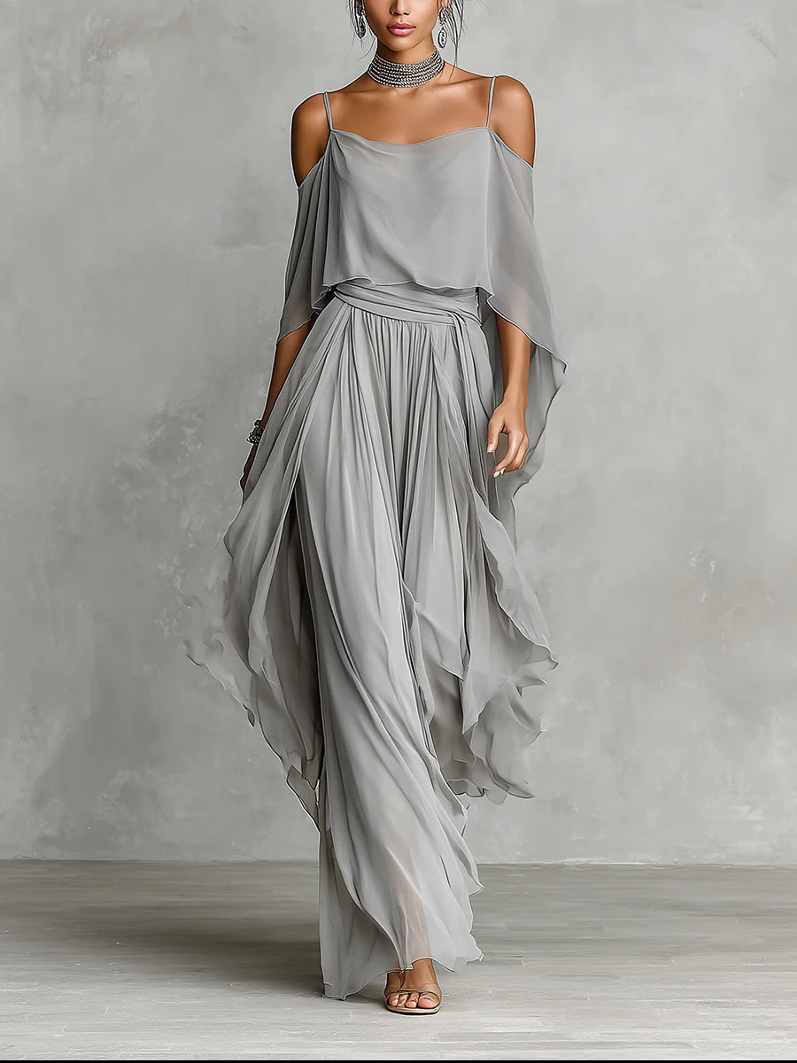 Conjunto Gris de Chiffon: Top y Pantalón