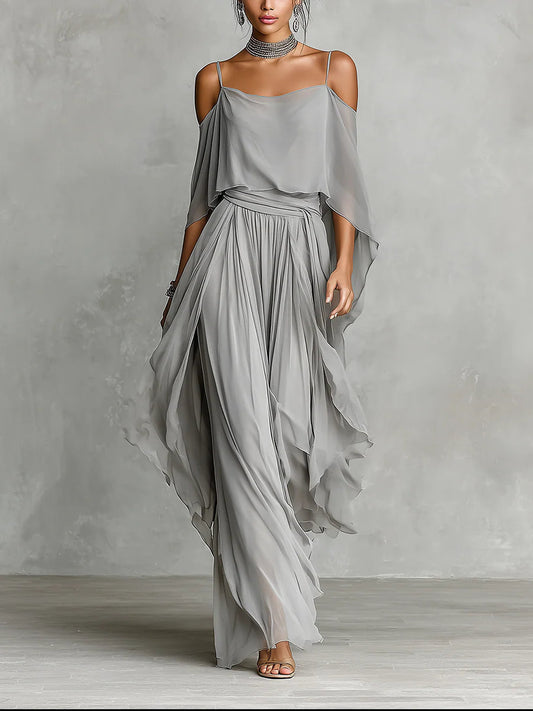 Conjunto Gris de Chiffon: Top y Pantalón