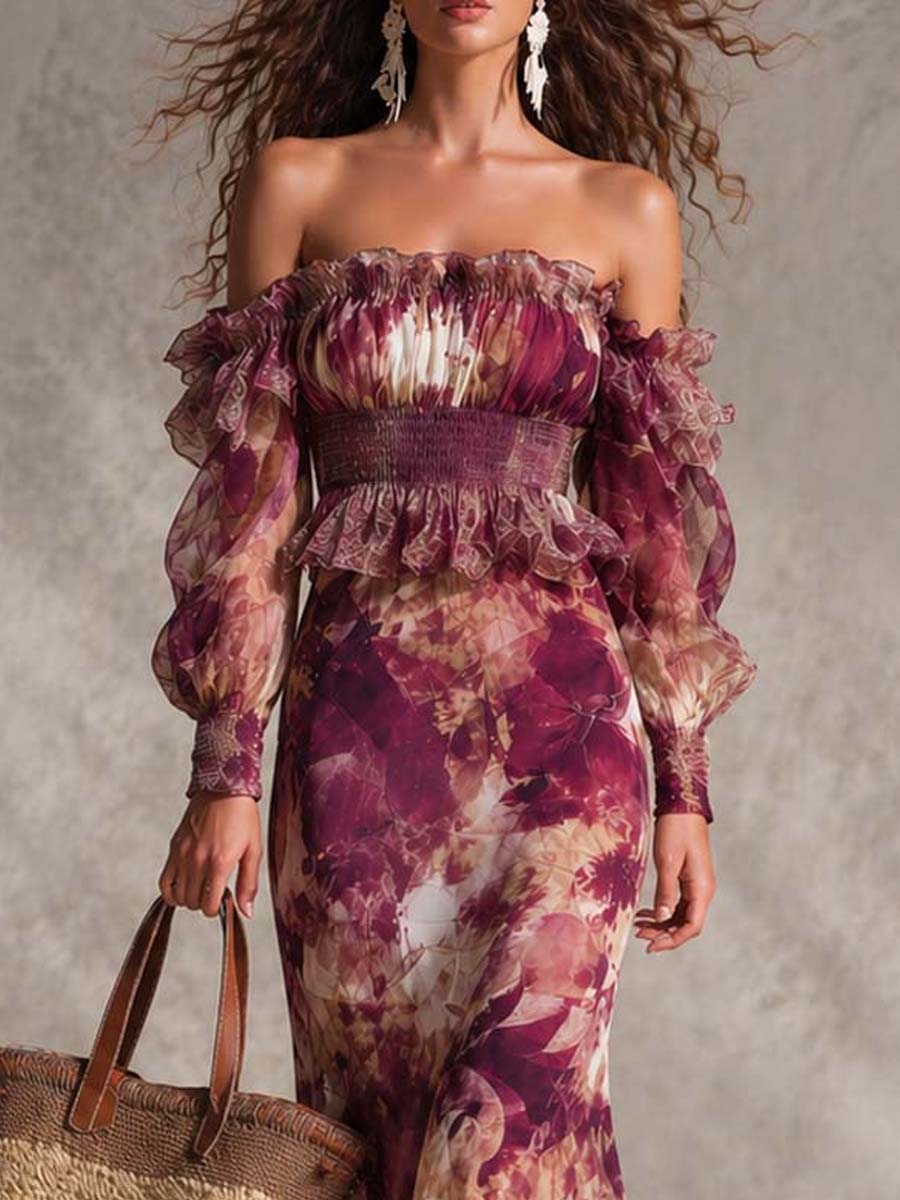 Vestido Largo Rosa Hombros Descubiertos