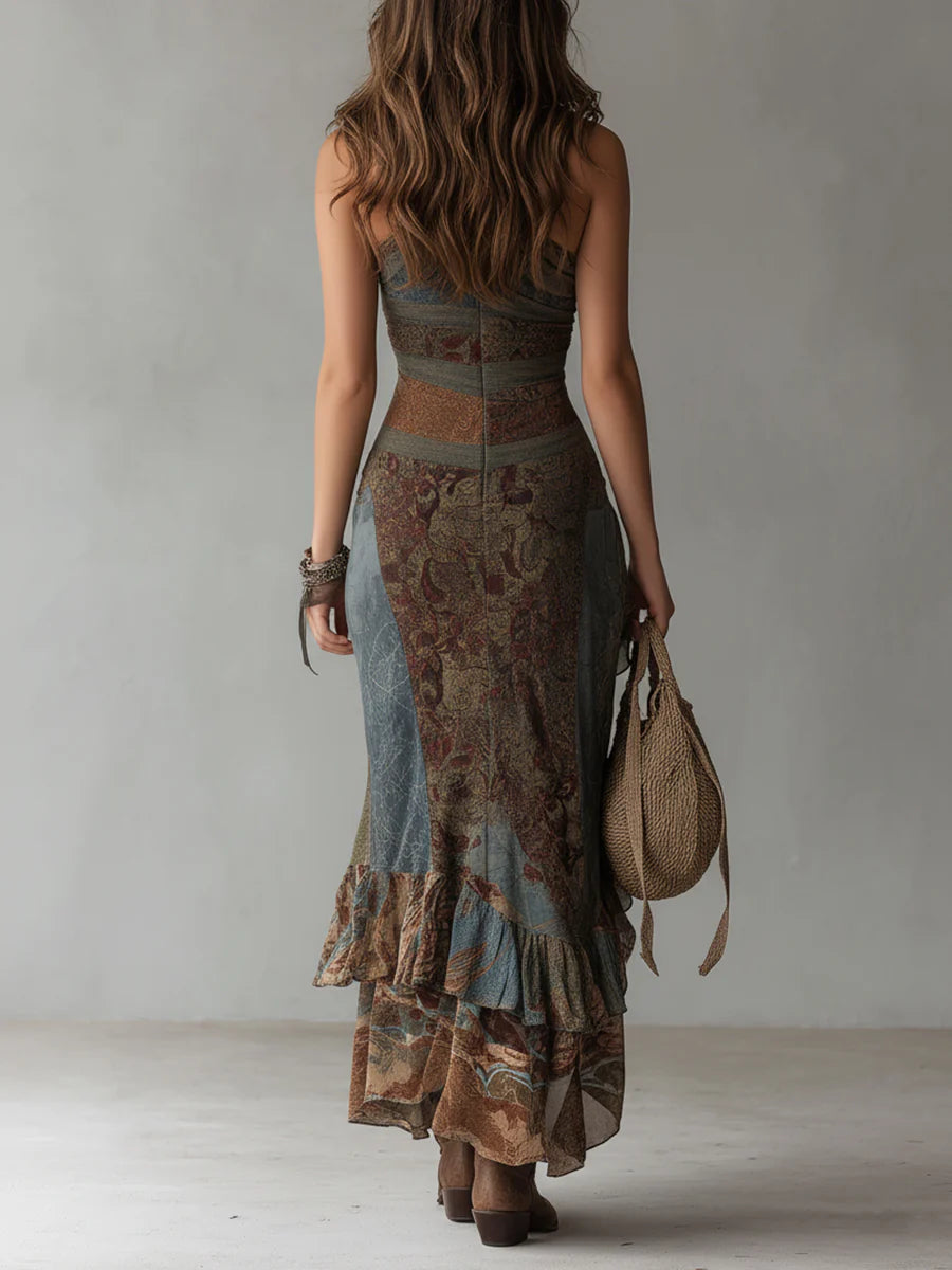 Vestido Largo Étnico Hombro Descubierto