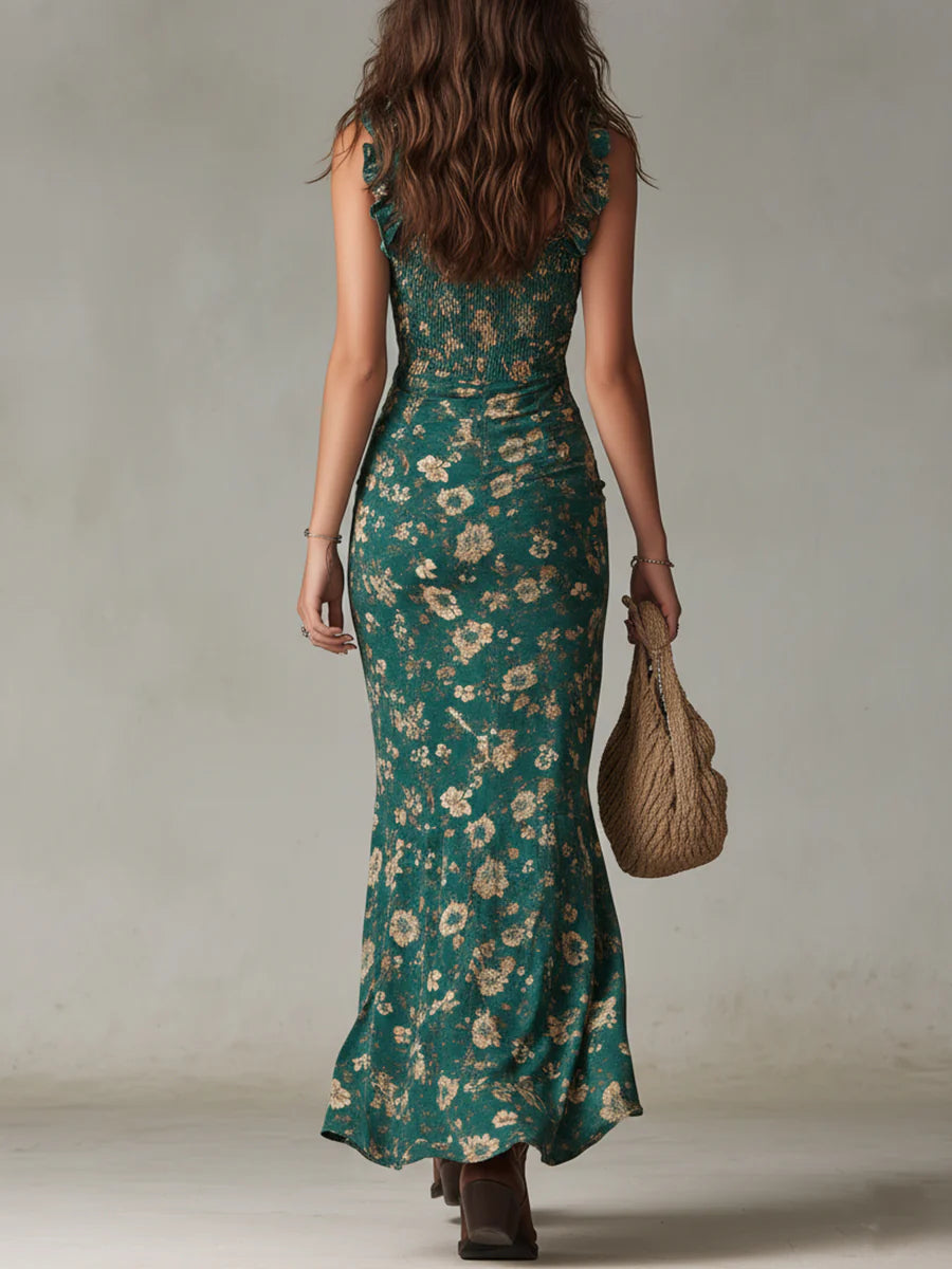 Vestido Largo Verde Boho con Holanes
