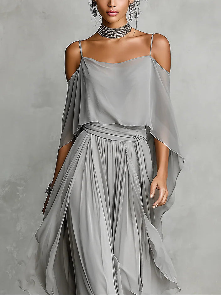 Conjunto Gris de Chiffon: Top y Pantalón