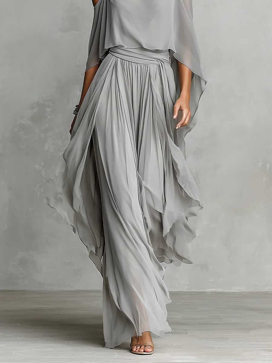 Conjunto Gris de Chiffon: Top y Pantalón