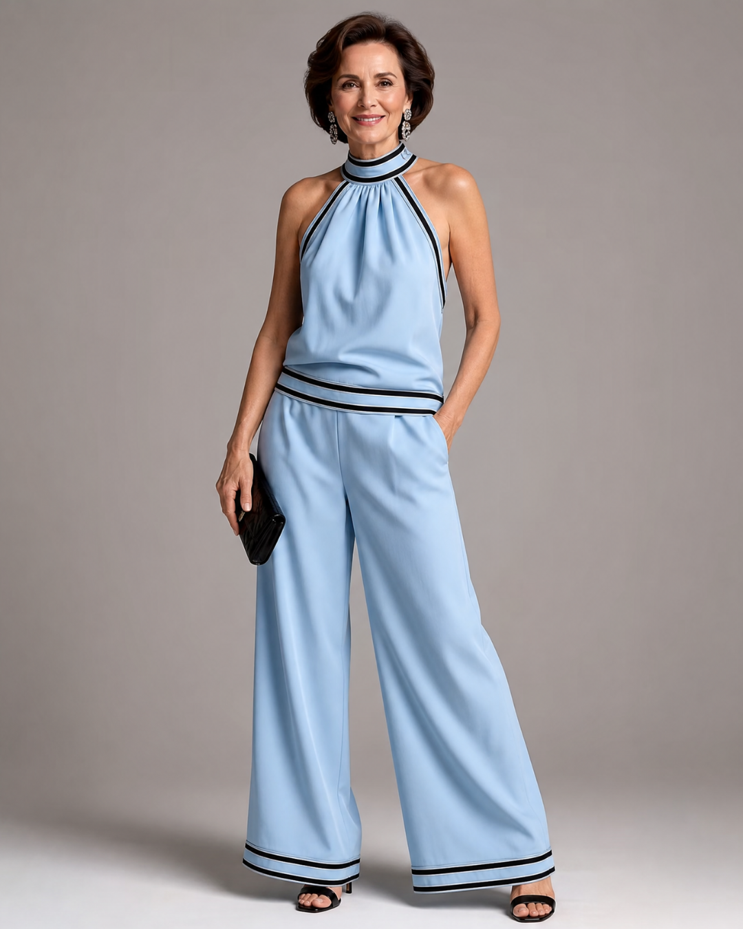 Zephyrine | Enterizo Halter con Ribete en Contraste y Piernas Anchas