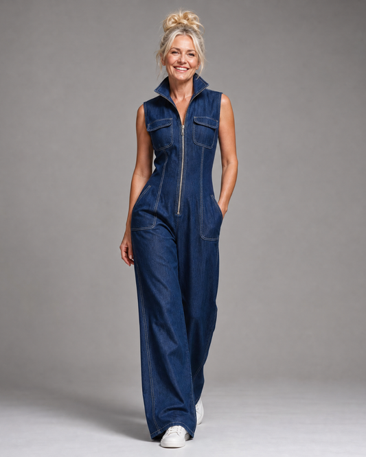 Samantha | Enterizo Denim de Pierna Ancha sin Mangas