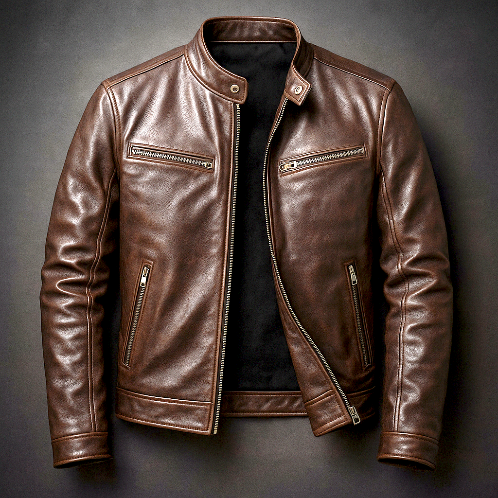 BRIXTON | Chamarra vintage de piel con cremallera