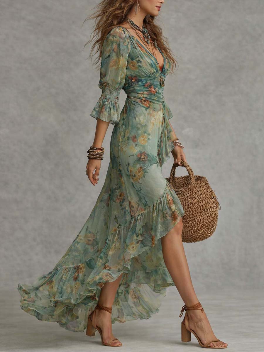 Alma | Vestido largo con estampado floral romántico