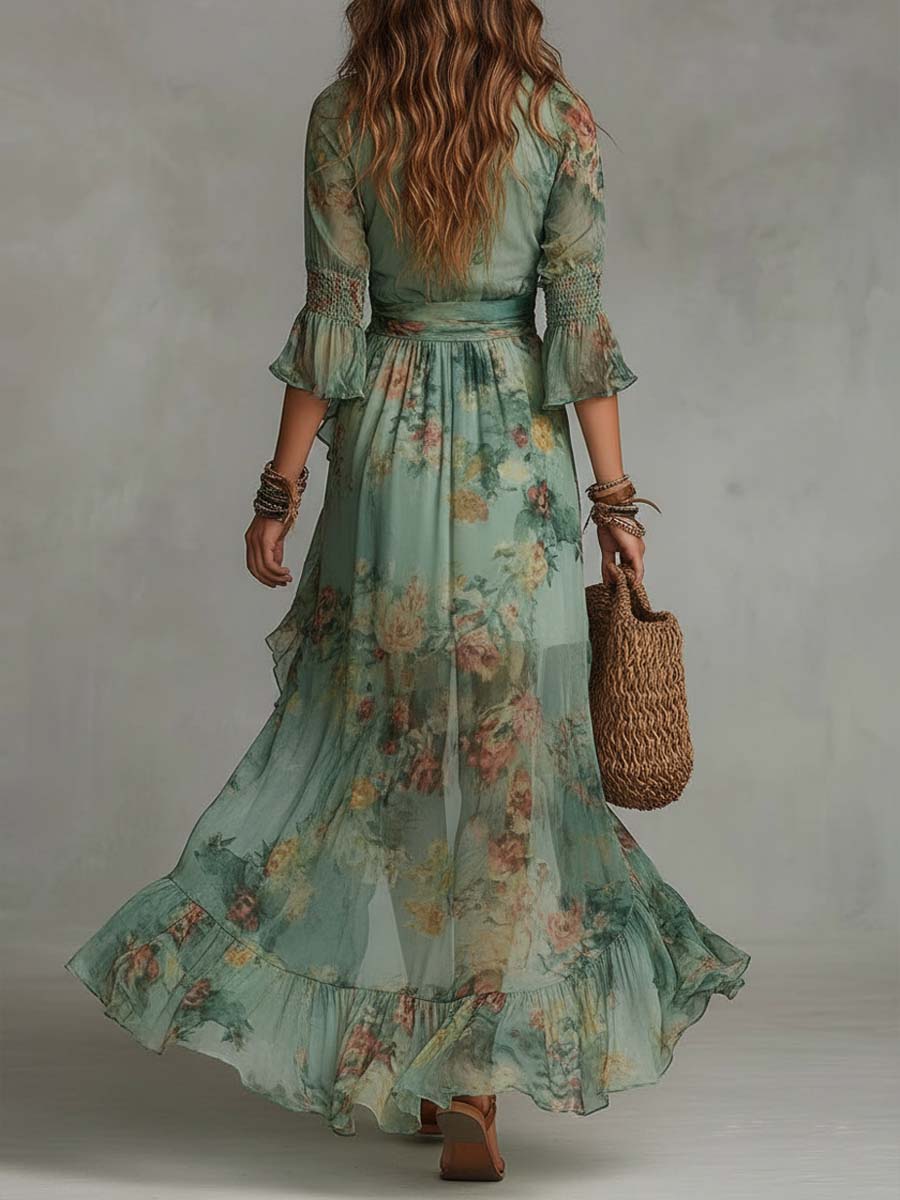 Alma | Vestido largo con estampado floral romántico