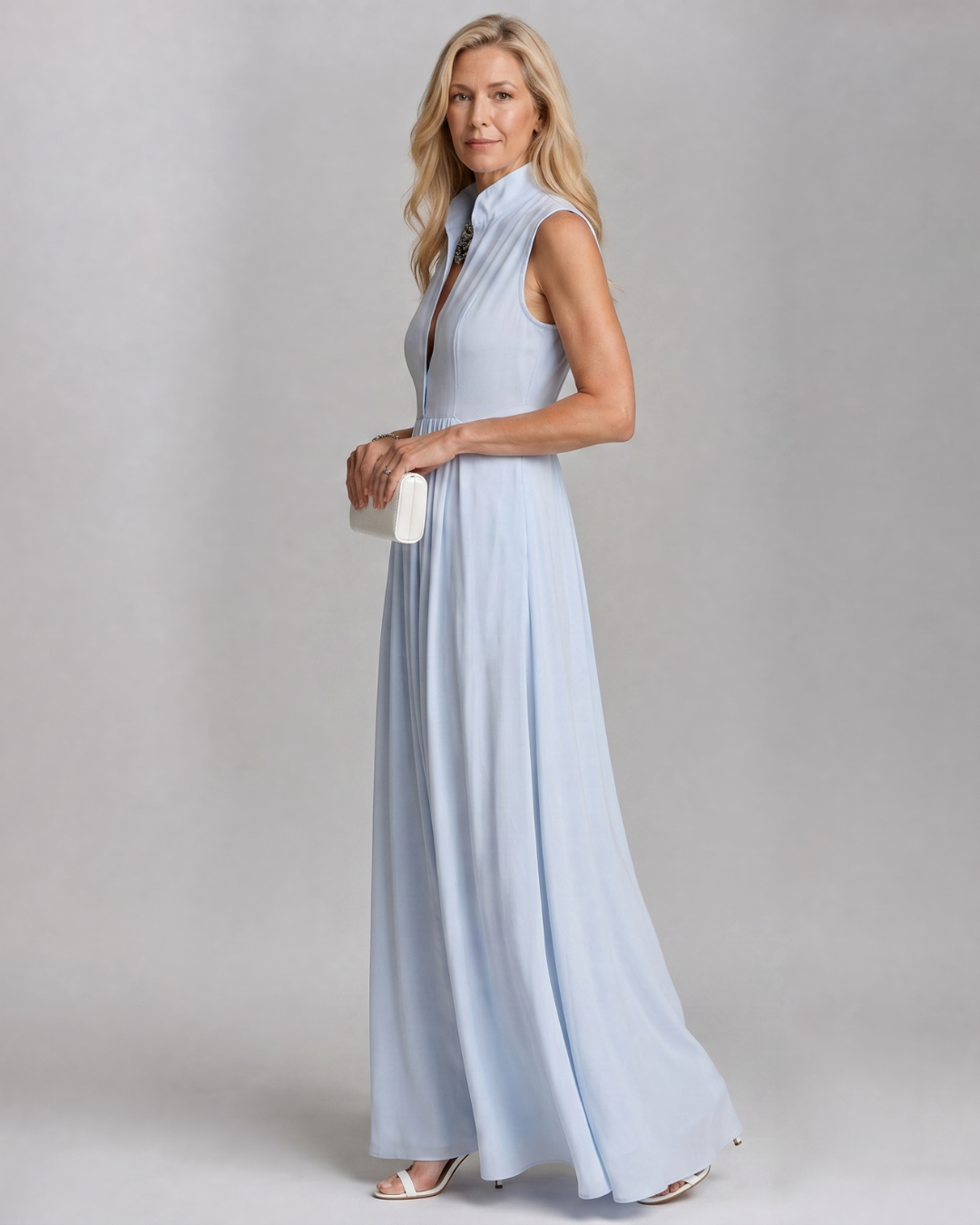 Virelia | Vestido Maxi Fluido sin Mangas con Cuello