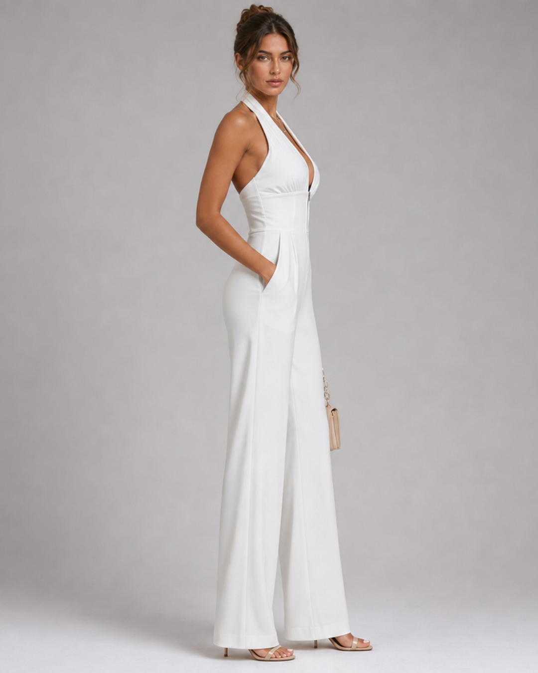 Nymera | Mono sin Mangas de Pierna Ancha con Escote Halter