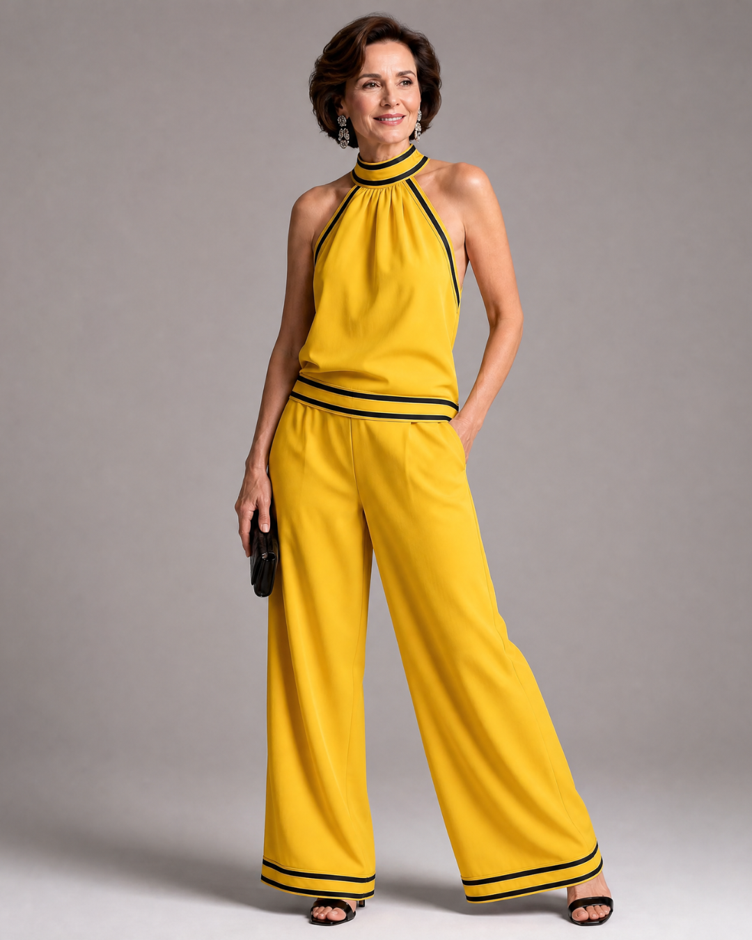 Zephyrine | Enterizo Halter con Ribete en Contraste y Piernas Anchas