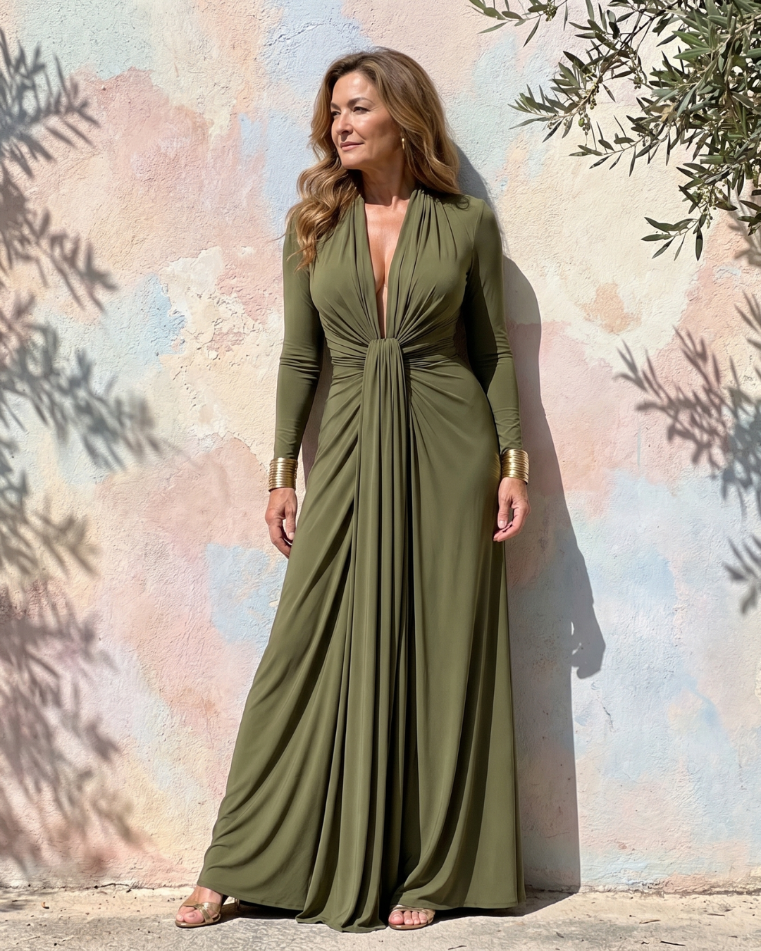 Vimmer | Vestido Maxi de Manga Larga con Escote en V Profundo