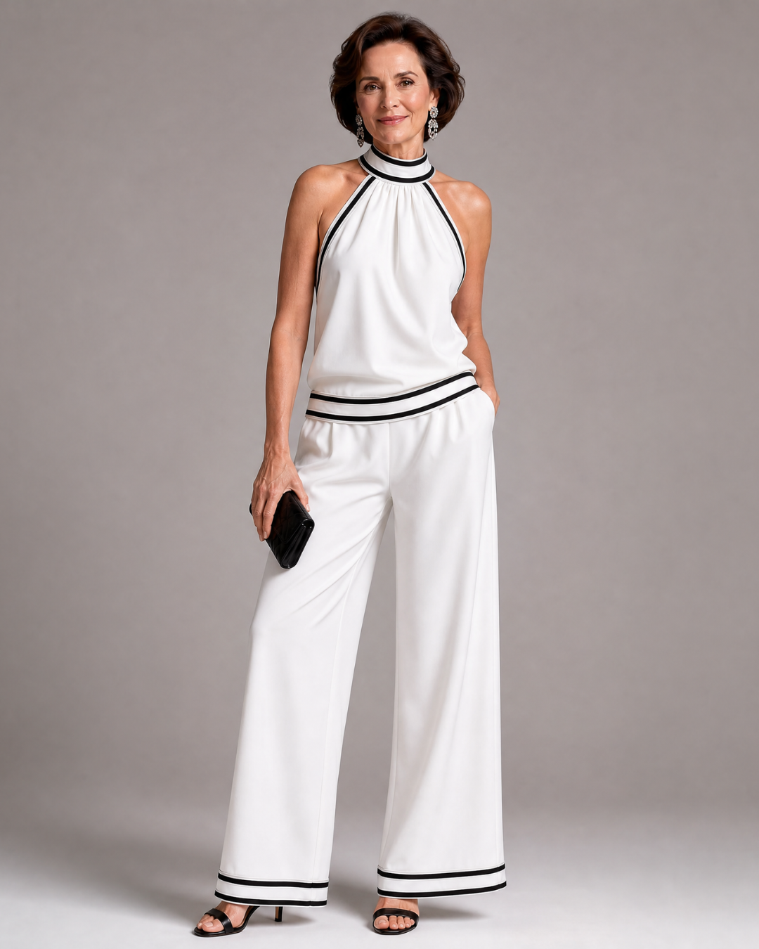 Zephyrine | Enterizo Halter con Ribete en Contraste y Piernas Anchas