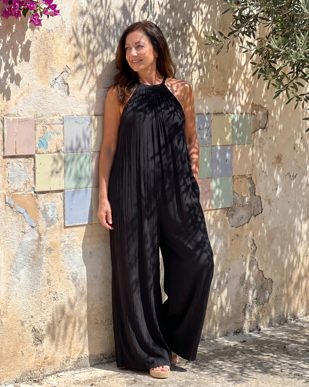 Sylvara | Enterizo de Pierna Ancha con Escote Halter