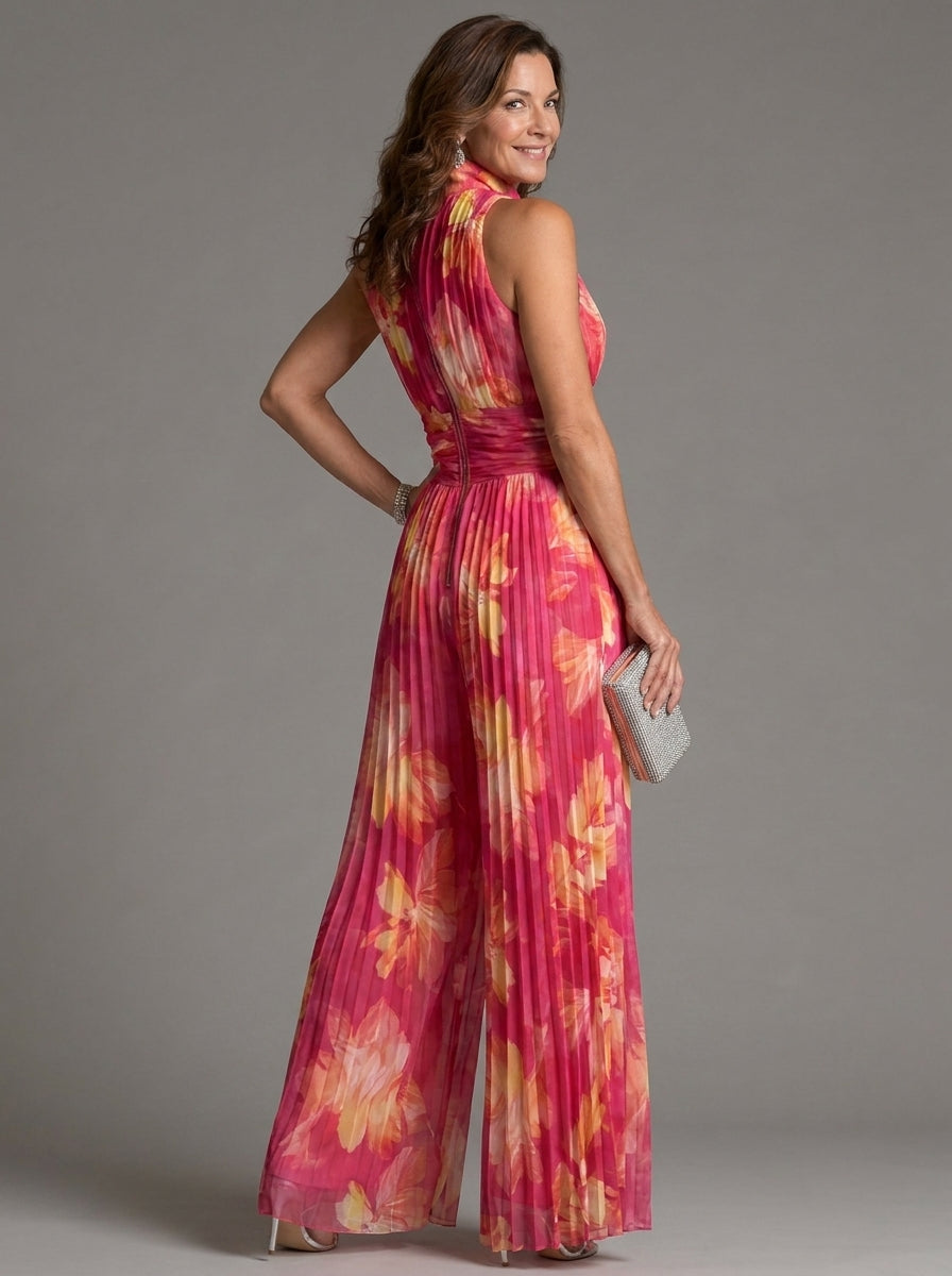 Zakira | Enterizo Floral con Escote Halter y Pierna Ancha