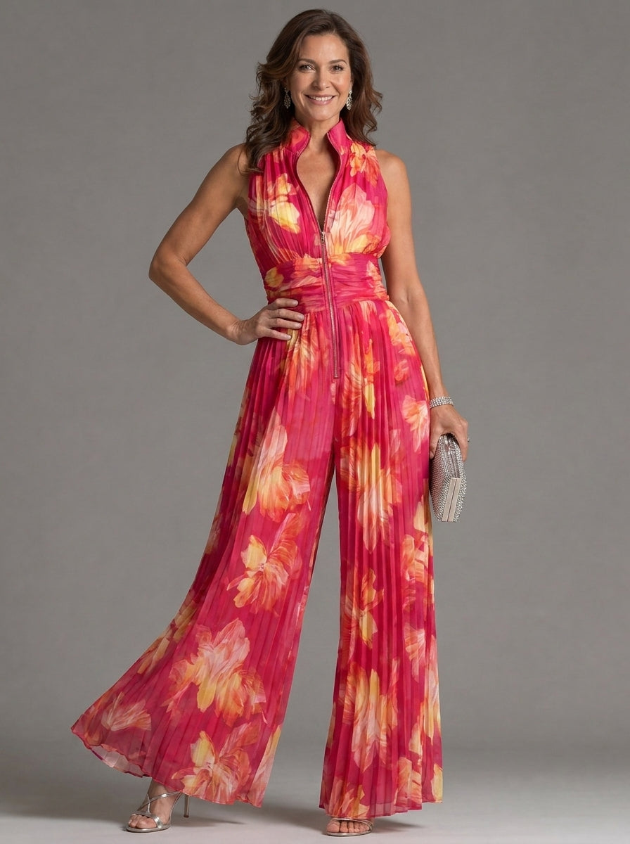 Zakira | Enterizo Floral con Escote Halter y Pierna Ancha