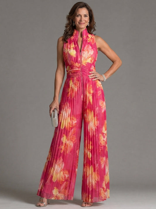 Zakira | Enterizo Floral con Escote Halter y Pierna Ancha