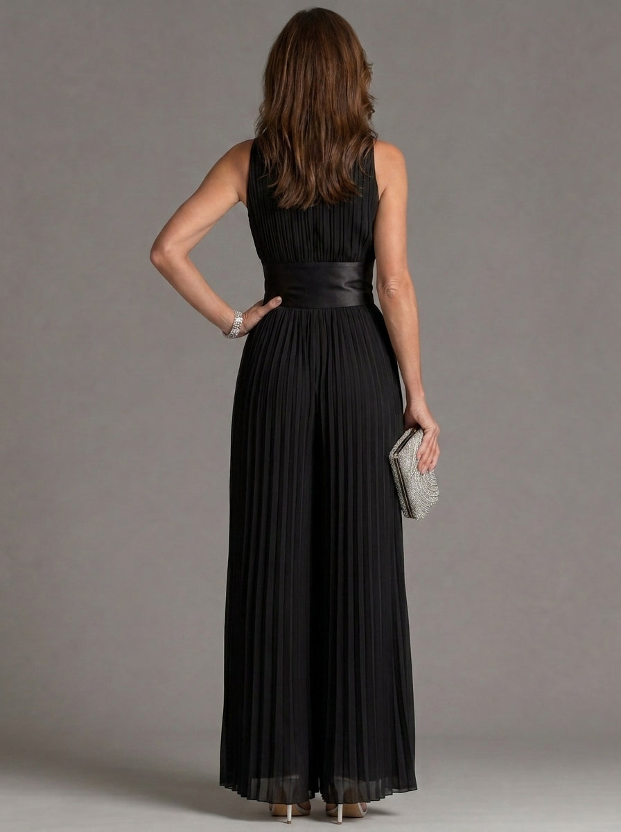 Zakira | Jumpsuit Negro con Escote Halter y Pierna Ancha