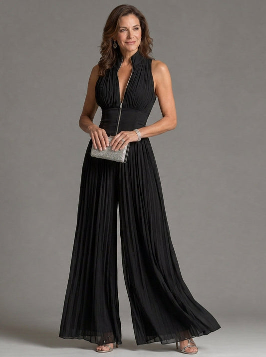 Zakira | Jumpsuit Negro con Escote Halter y Pierna Ancha