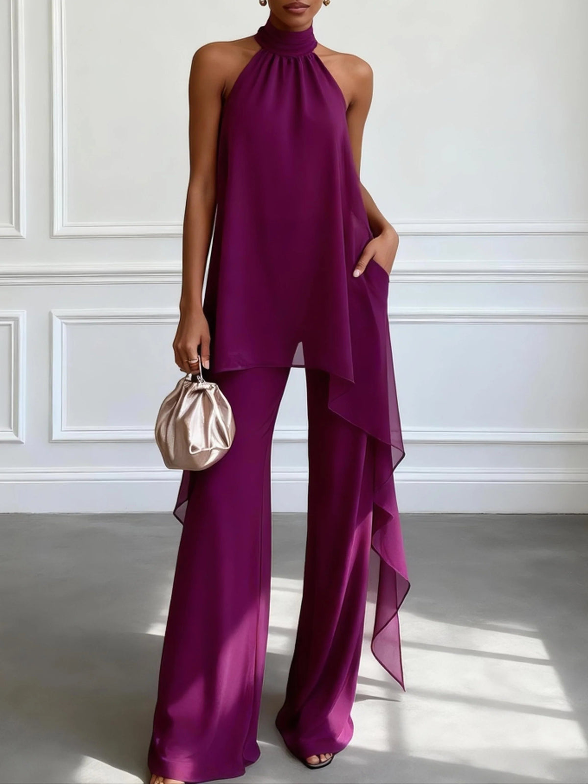Conjunto Top Morado y Pantalón