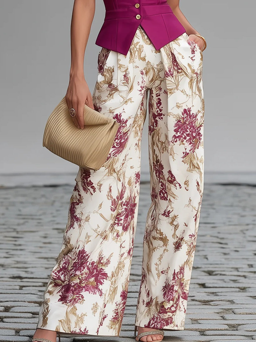 Conjunto Chaleco Rosa y Pantalón Floral