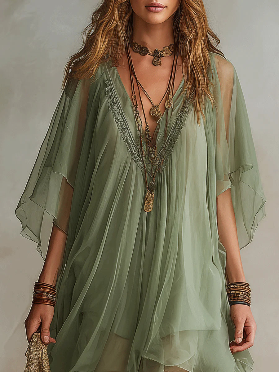 Vestido Corto Verde de Chiffon Fluido