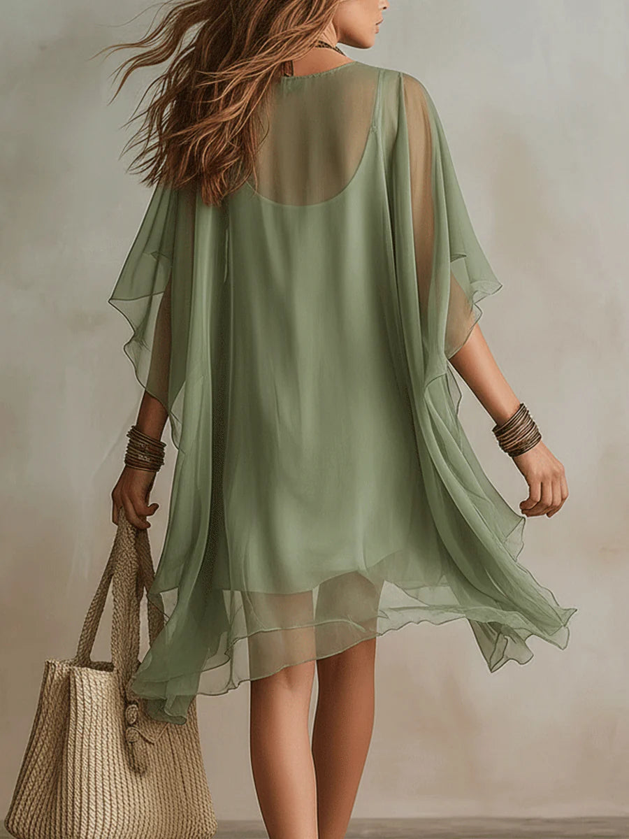 Vestido Corto Verde de Chiffon Fluido