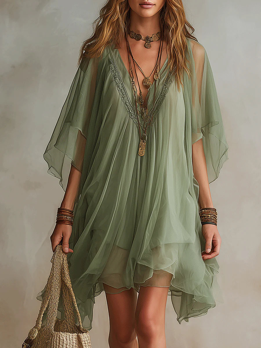 Vestido Corto Verde de Chiffon Fluido