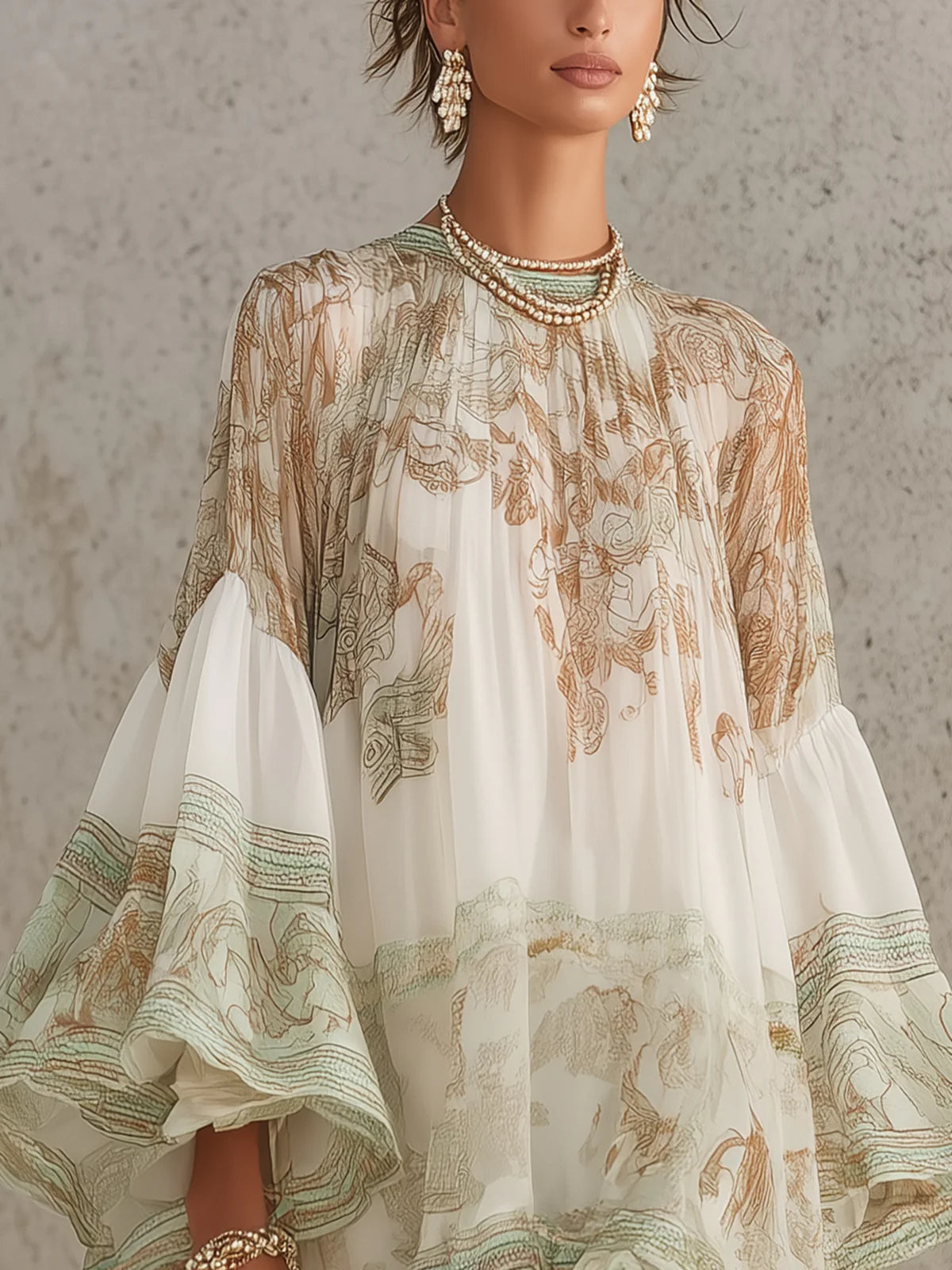Vestido Corto Verde con Mangas de Holán