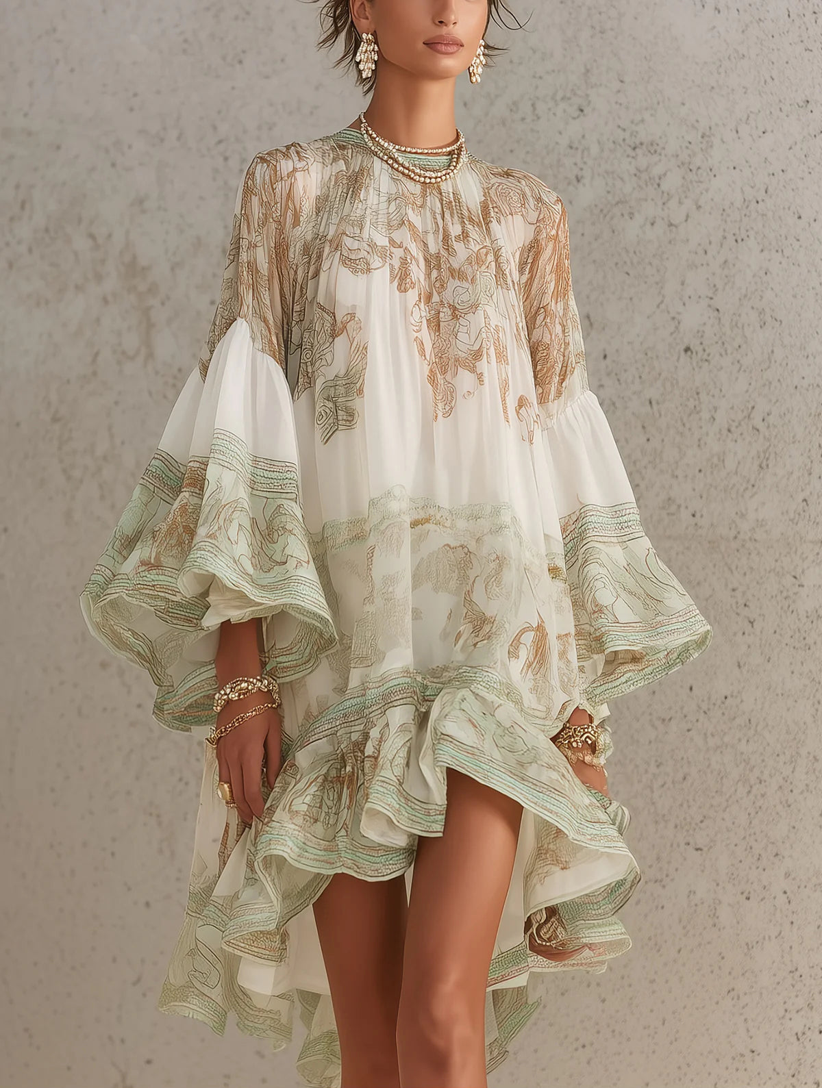 Vestido Corto Verde con Mangas de Holán