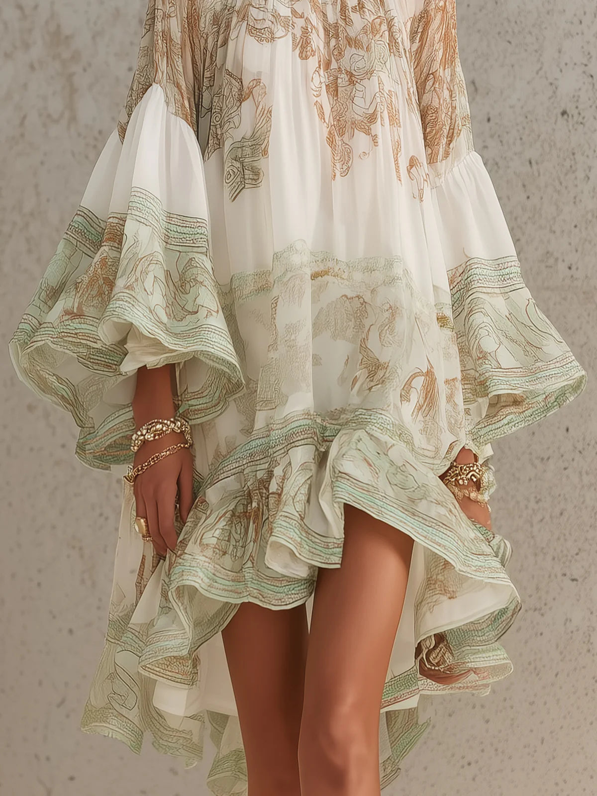 Vestido Corto Verde con Mangas de Holán