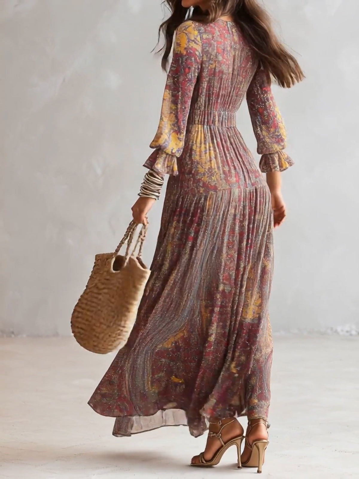 Vestido Largo Paisley con Escote en V