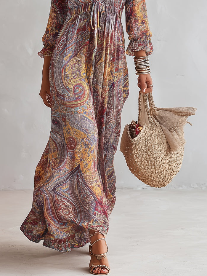 Vestido Largo Paisley con Escote en V