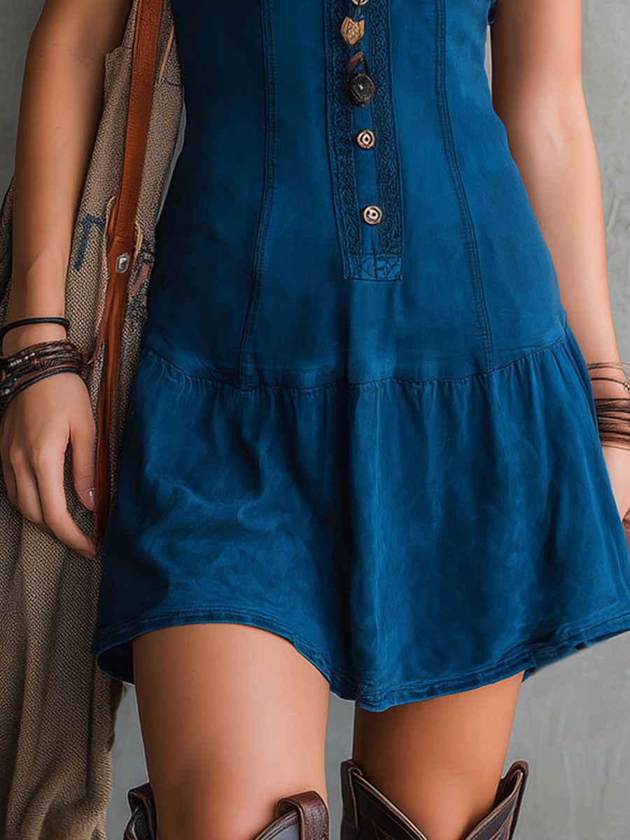 Vestido Corto Índigo Escote en V