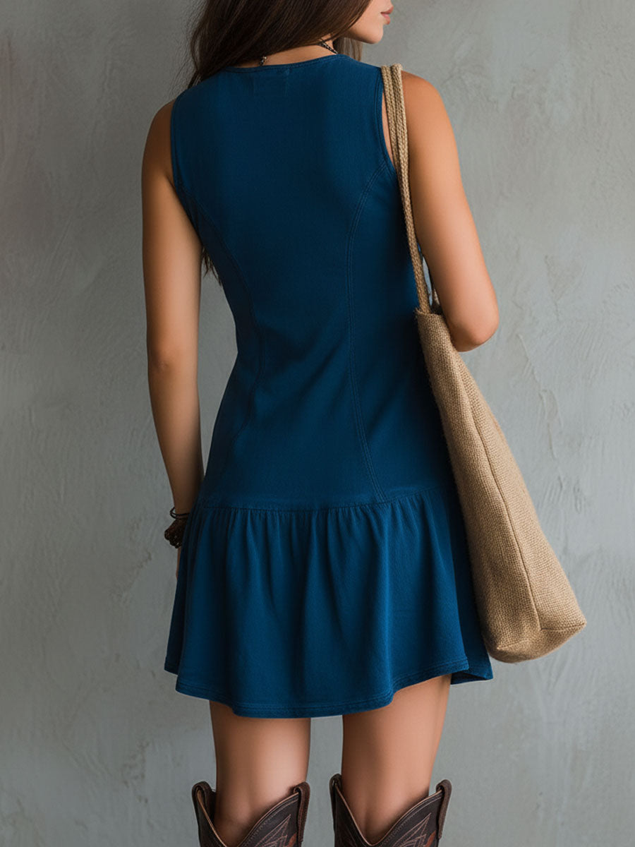 Vestido Corto Índigo Escote en V