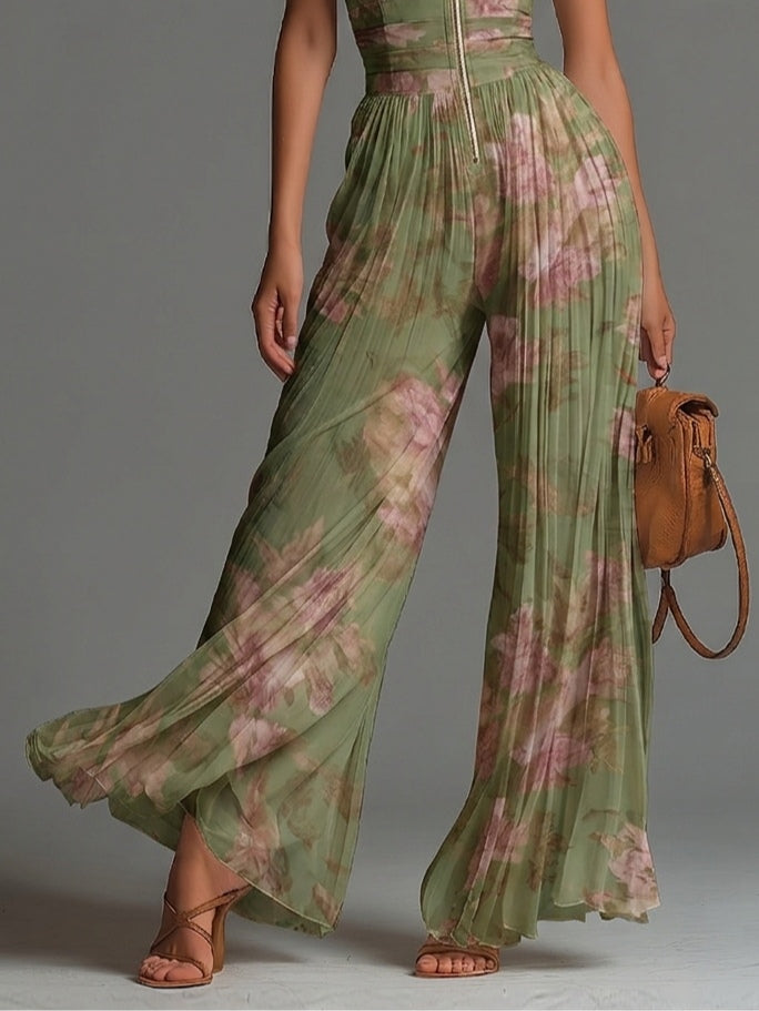 Enterizo Verde Floral Sin Mangas