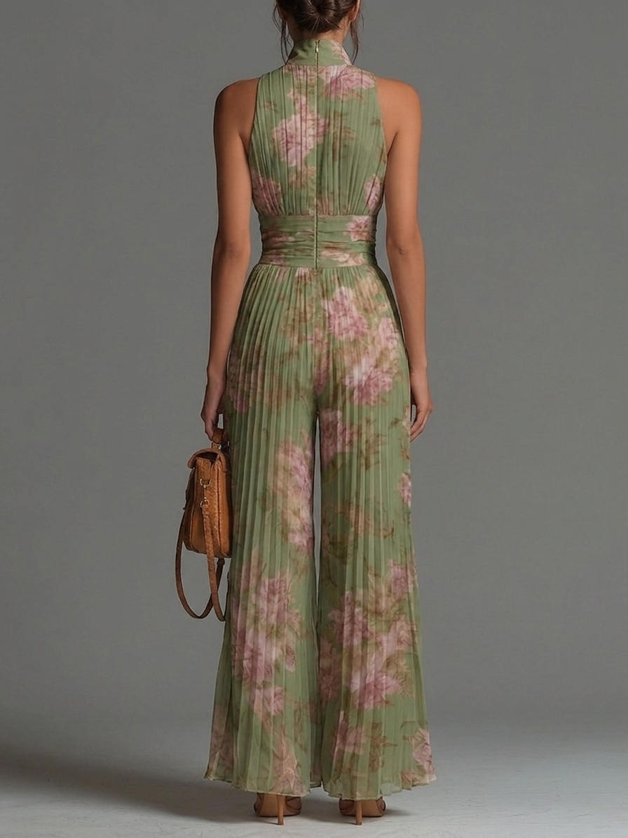 Enterizo Verde Floral Sin Mangas