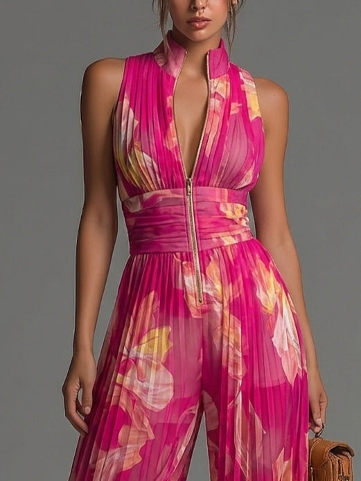 Enterizo Floral Fucsia Sin Mangas