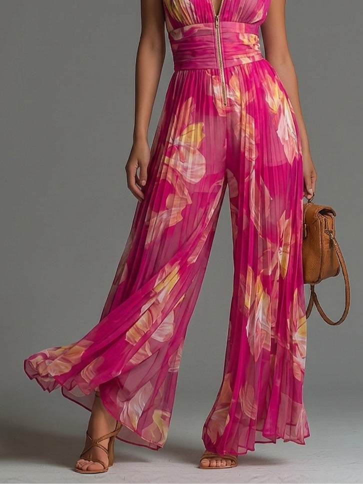 Enterizo Floral Fucsia Sin Mangas