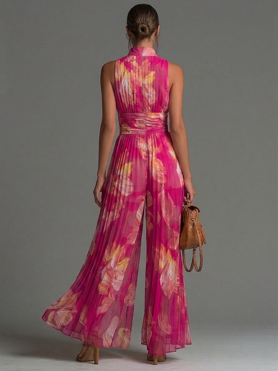 Enterizo Floral Fucsia Sin Mangas
