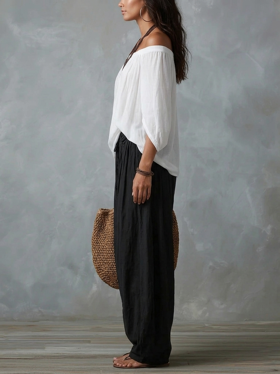 Conjunto Top Blanco y Pantalón Ancho