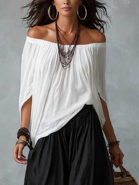 Conjunto Top Blanco y Pantalón Ancho