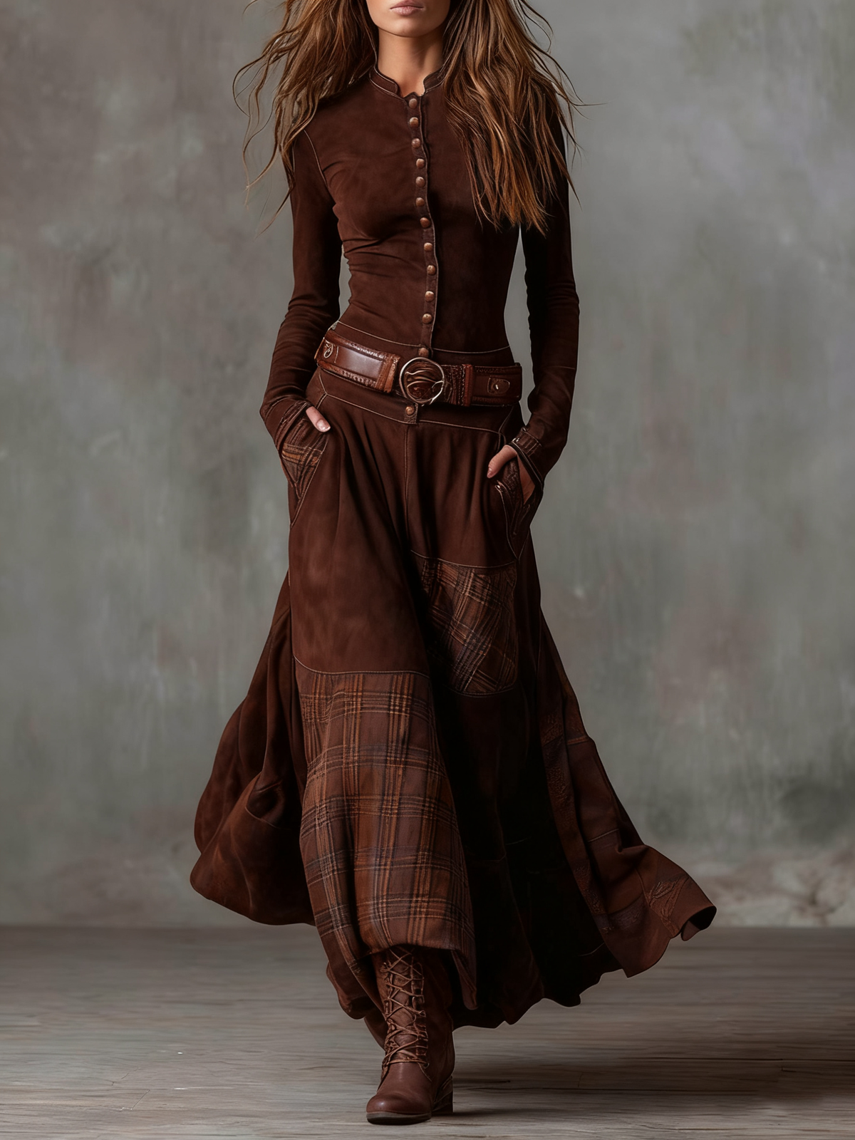 Livia – Vestido Maxi de Gamuza con Cinturón